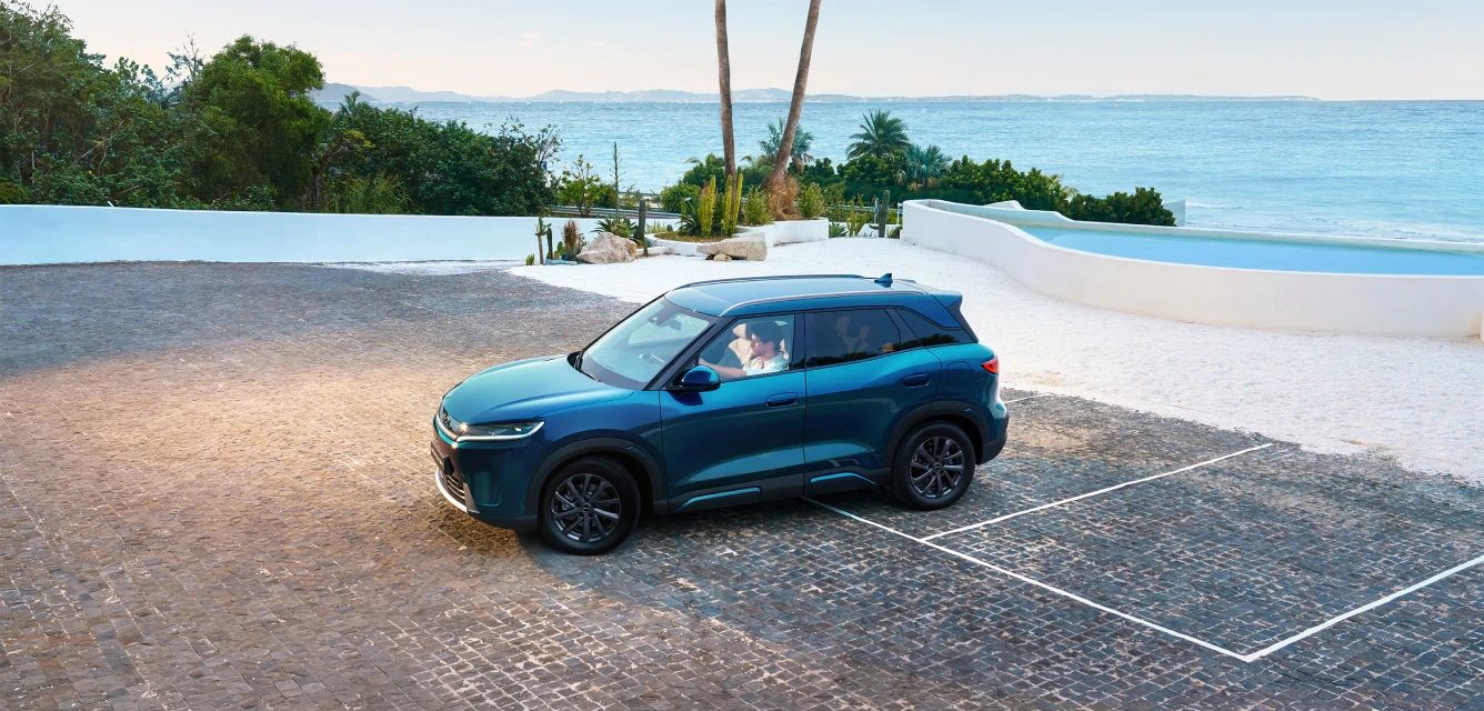 BYD ATTO 2 DM-i tenger part mellett parkol